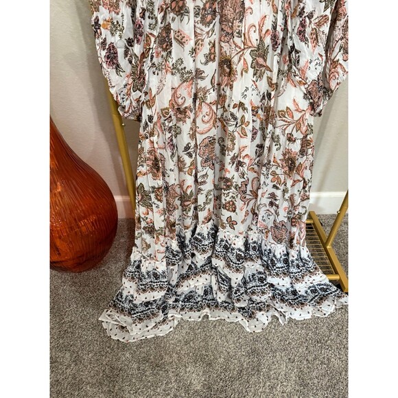 Anthropologie Pink and Tan Smocked Maxi Dress with Bishop Sleeves - Picture 6 of 8